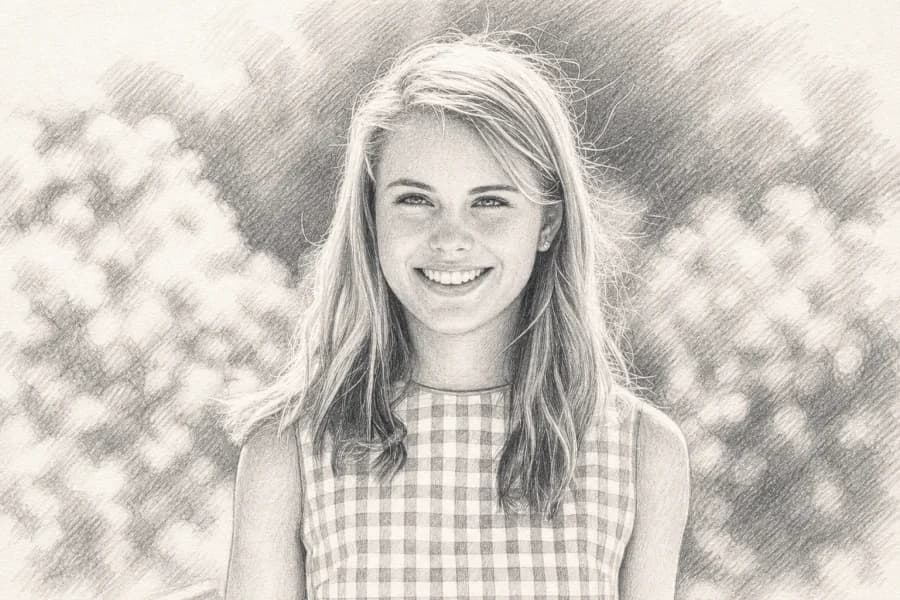 AI photo to sketch result showing a woman as a detailed pencil portrait
