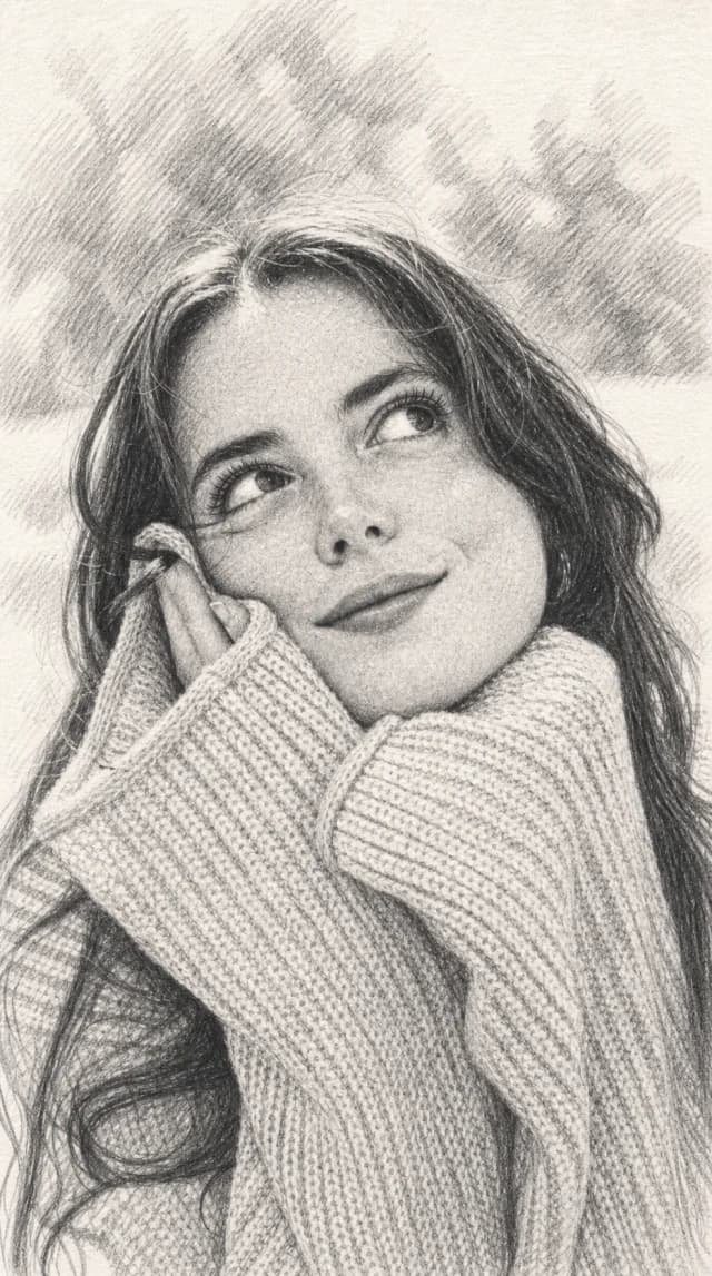 AI pencil sketch portrait of a woman in a sweater after Image to Sketch conversion